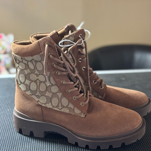 NWOB COACH khaki signature jacquard city sole boot men’s size 12 - Picture 8 of 13